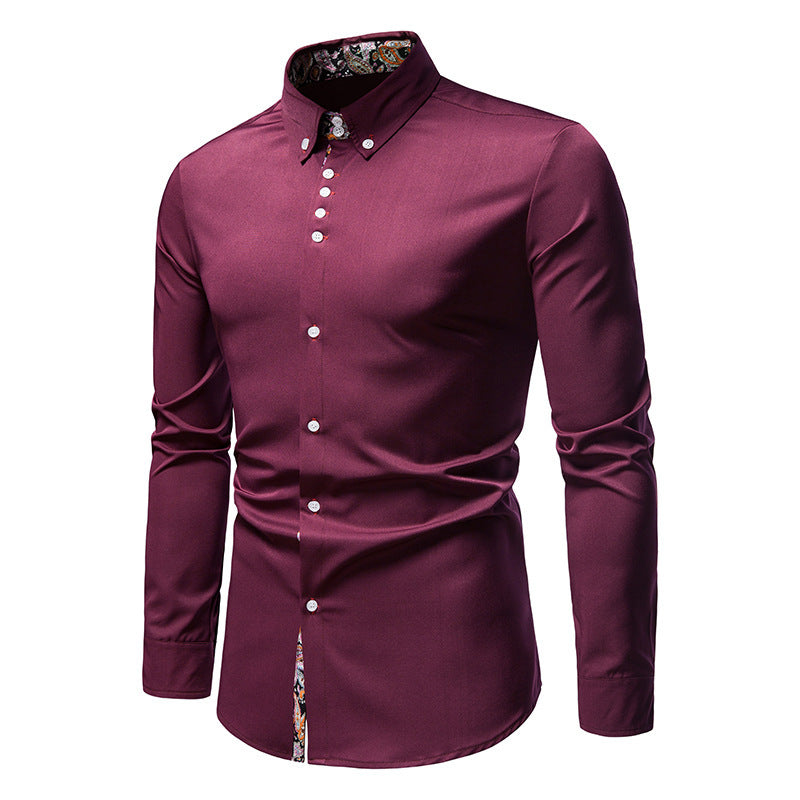 Chemise à manches longues boutonnée à imprimé floral coupe slim pour hommes