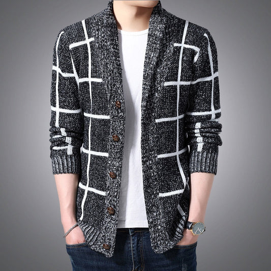 Veste cardigan en tricot à carreaux pour hommes