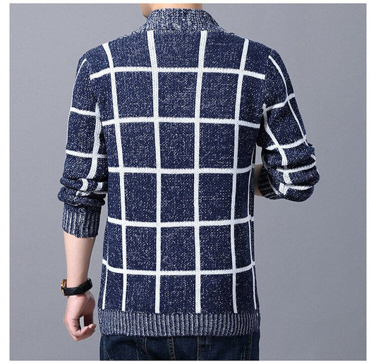 Veste cardigan en tricot à carreaux pour hommes