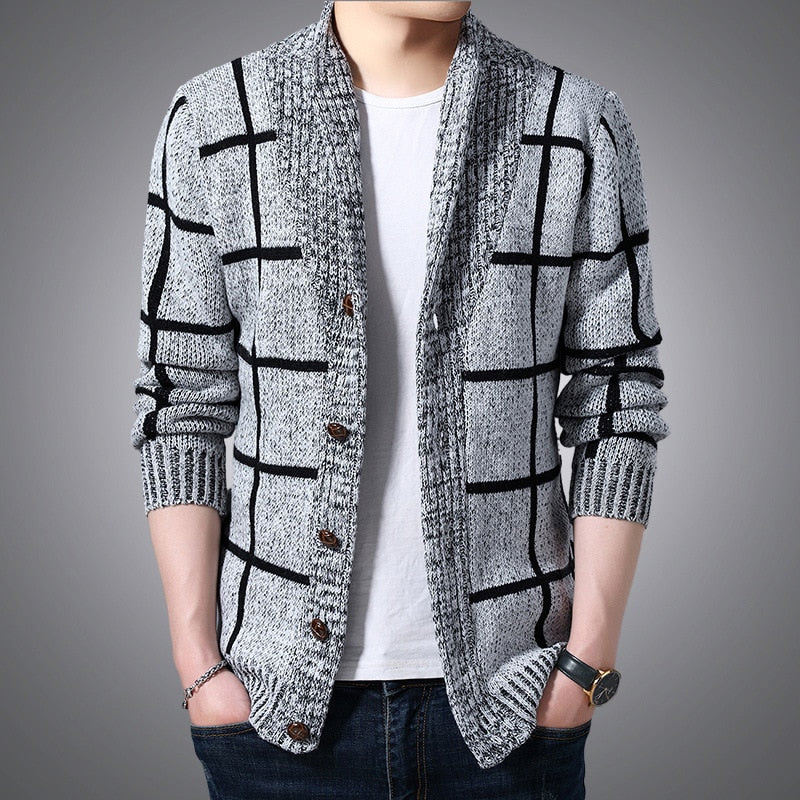 Veste cardigan en tricot à carreaux pour hommes