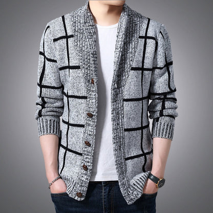 Veste cardigan en tricot à carreaux pour hommes