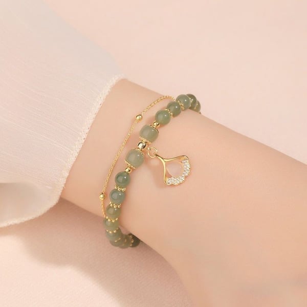 🌸Cadeau de fête des mères !🌸-- Bracelet porte-bonheur en jade et feuille d'or Wotian