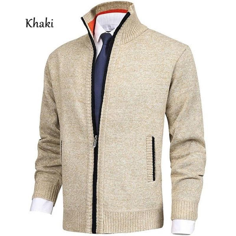 Acheter 2 livraison gratuite-Cardigan en tricot à col roulé de couleur unie pour hommes