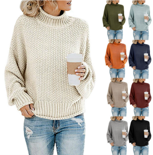 Vente chaude - Pull à col roulé ample de couleur unie de grande taille