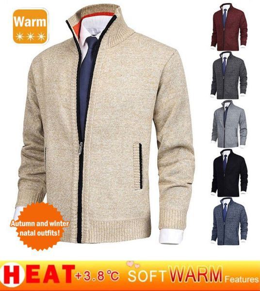 Acheter 2 livraison gratuite-Cardigan en tricot à col roulé de couleur unie pour hommes