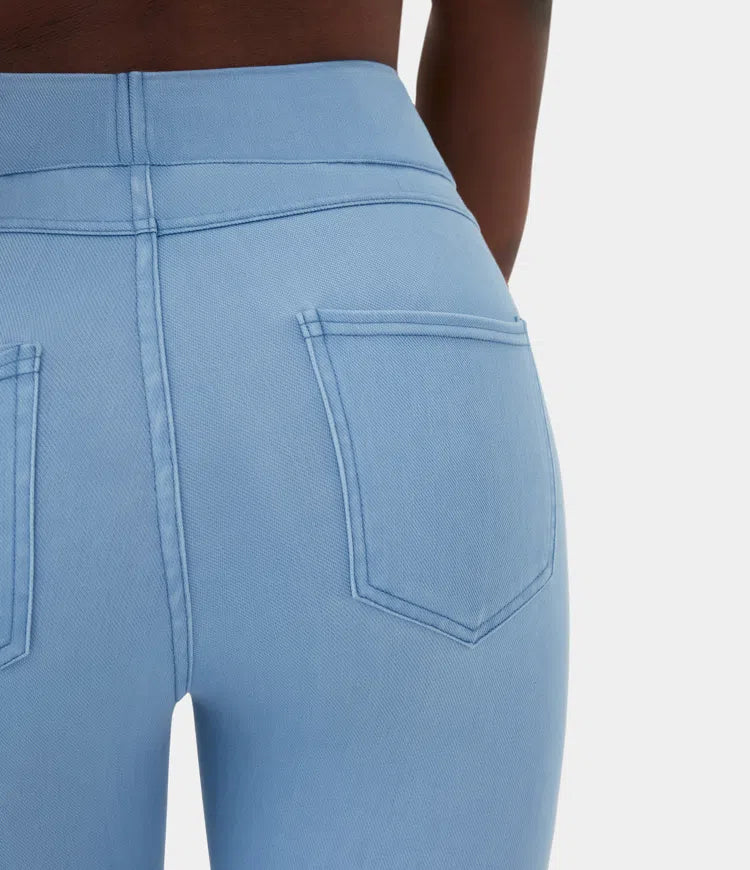 Leggings décontractés en denim tricoté extensible avec poche latérale arrière taille haute