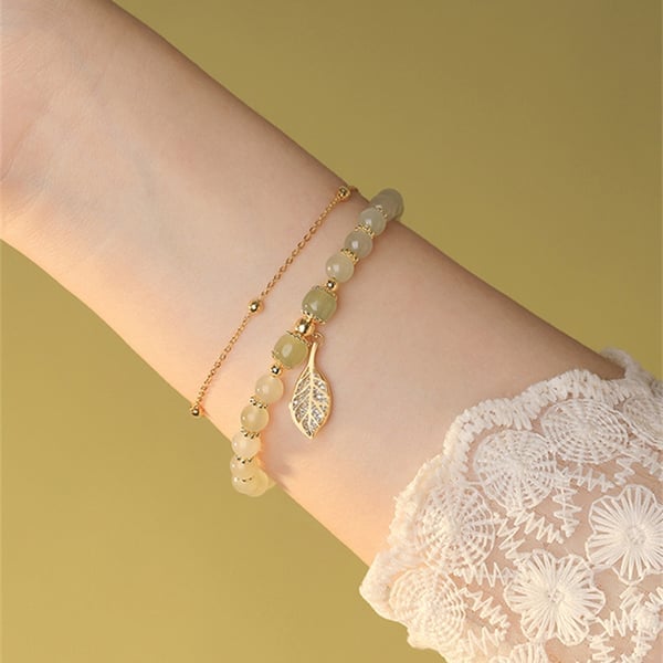 🌸Cadeau de fête des mères !🌸-- Bracelet porte-bonheur en jade et feuille d'or Wotian