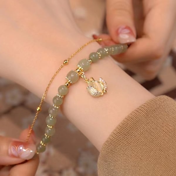 🌸Cadeau de fête des mères !🌸-- Bracelet porte-bonheur en jade et feuille d'or Wotian