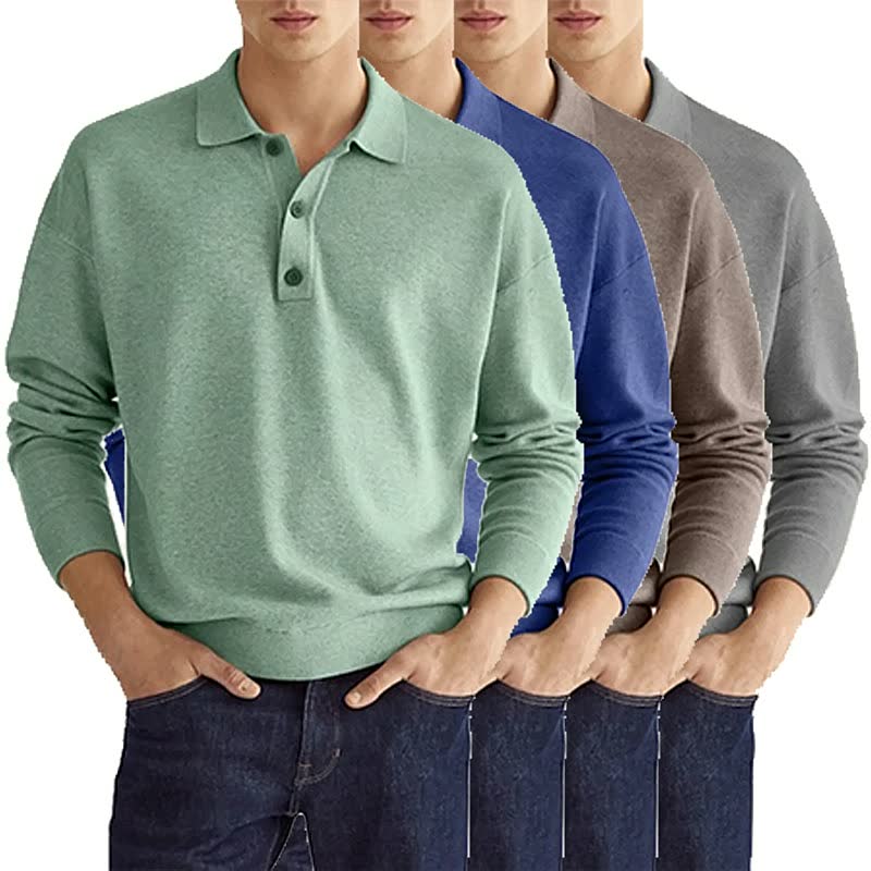 Haut décontracté à manches longues pour hommes avec col rabattu🔥Achetez 2 livraison gratuite