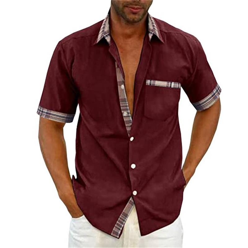 Chemise d'été décontractée pour homme avec col à carreaux-7