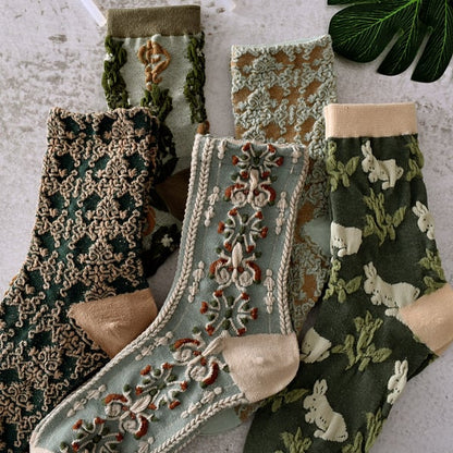 Chaussettes en coton à fleurs pour femmes (10 paires/1 ensemble)