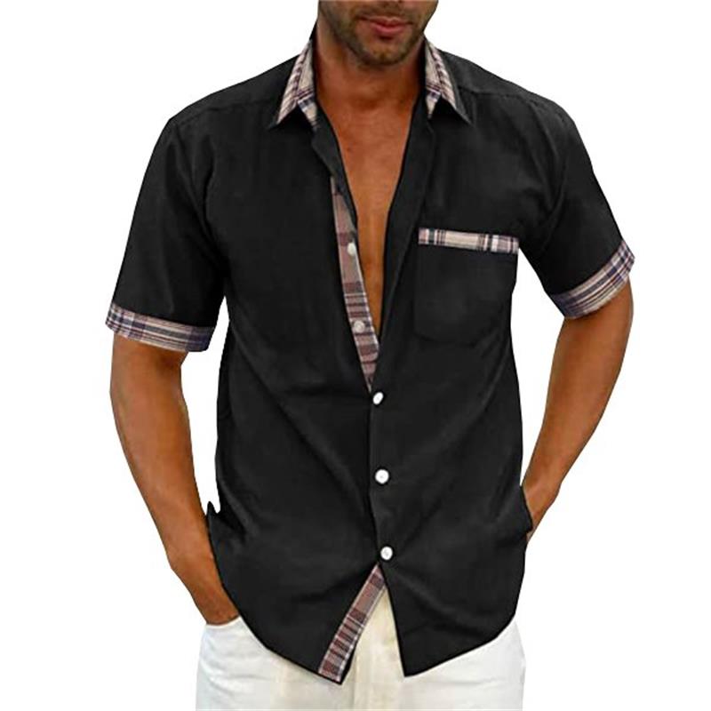 Chemise d'été décontractée pour homme avec col à carreaux-6