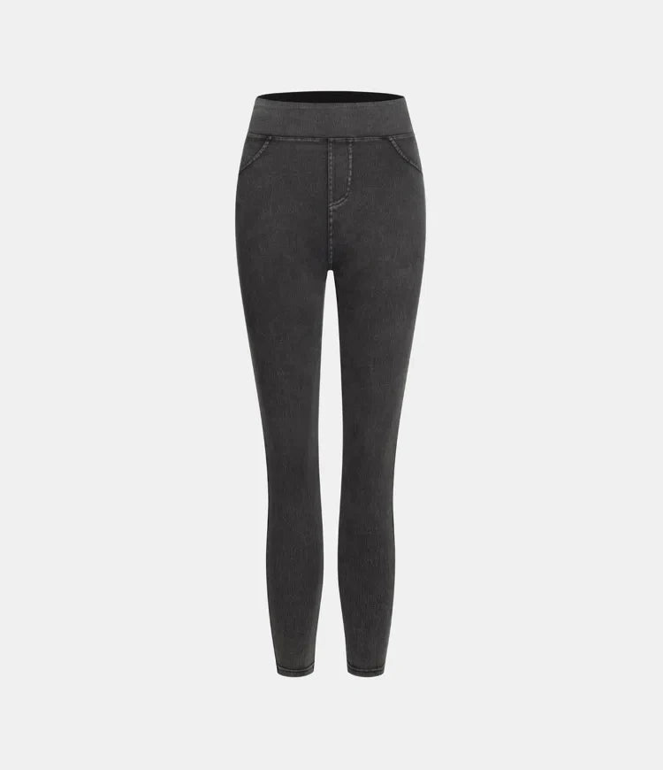 Leggings décontractés en denim tricoté extensible avec poche latérale arrière taille haute