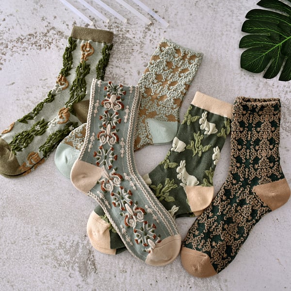 Chaussettes en coton à fleurs pour femmes (10 paires/1 ensemble)