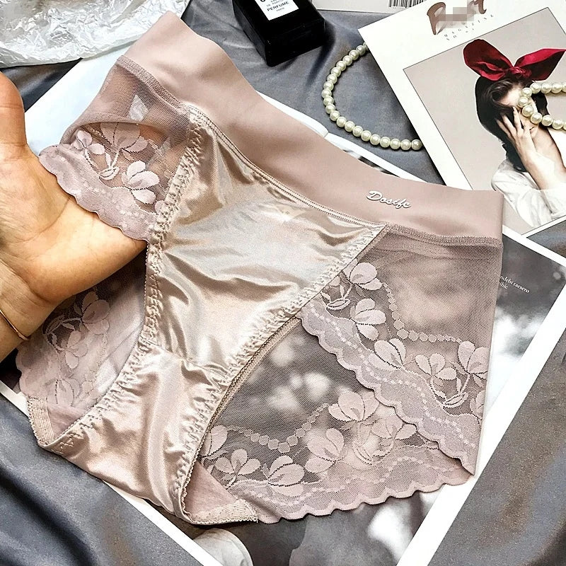 Slip en satin léger de luxe pour femmes, en dentelle et en maille de coton respirante