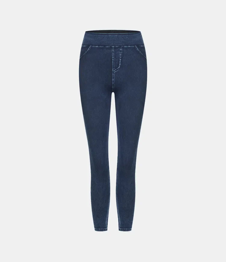 Leggings décontractés en denim tricoté extensible avec poche latérale arrière taille haute