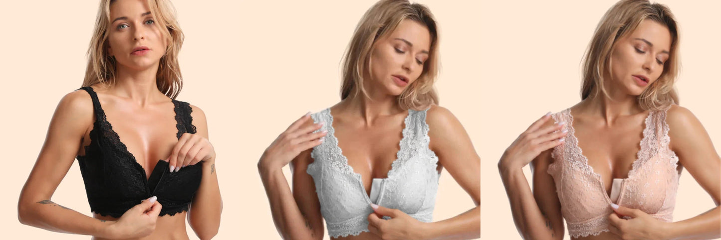 Soutien-gorge push-up sexy en dentelle respirante avec fermeture éclair sur le devant pour femme, grande taille 🌸