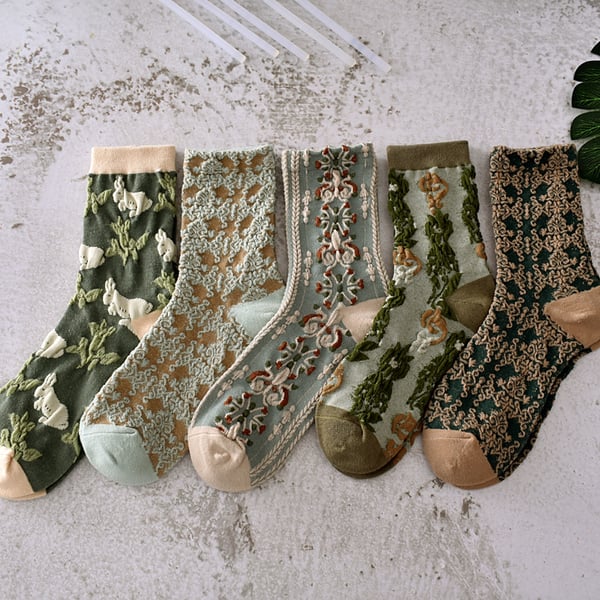 Chaussettes en coton à fleurs pour femmes (10 paires/1 ensemble)