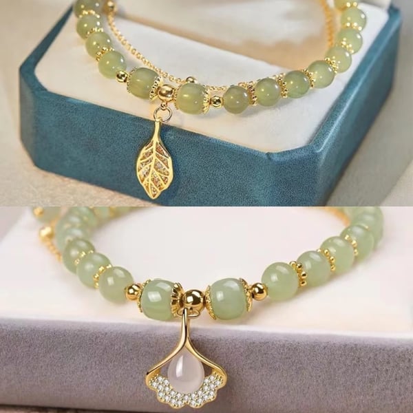 🌸Cadeau de fête des mères !🌸-- Bracelet porte-bonheur en jade et feuille d'or Wotian