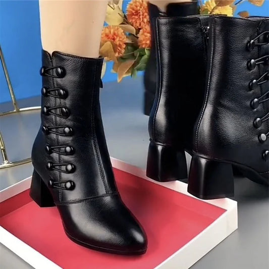 Bottines pour femmes avec boucle latérale chaude en cuir💖 livraison gratuite