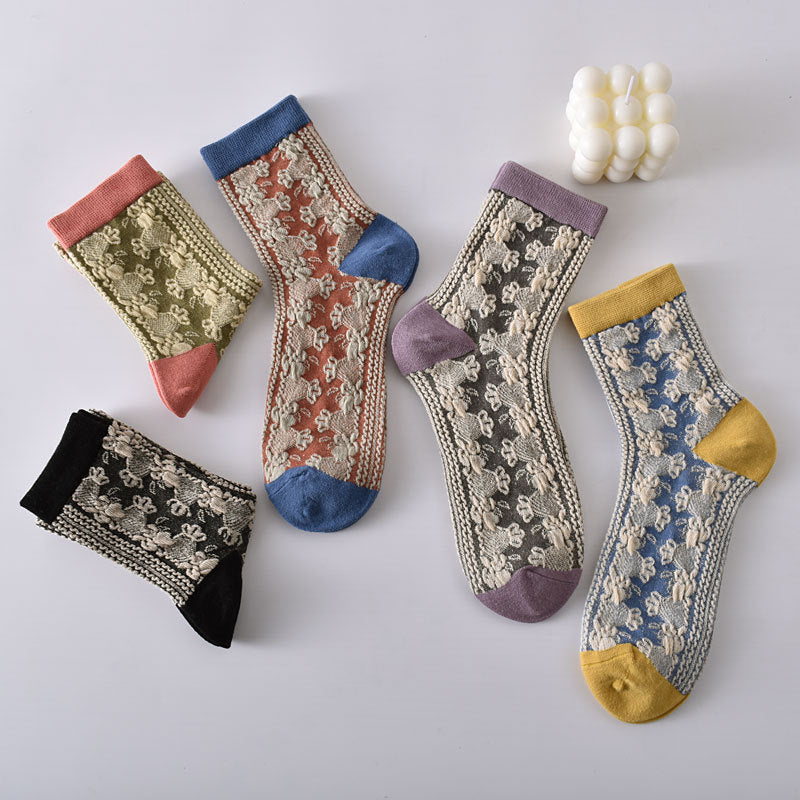 Chaussettes en coton à fleurs pour femmes (10 paires/1 ensemble)