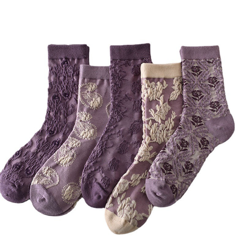 Chaussettes en coton à fleurs pour femmes (10 paires/1 ensemble)