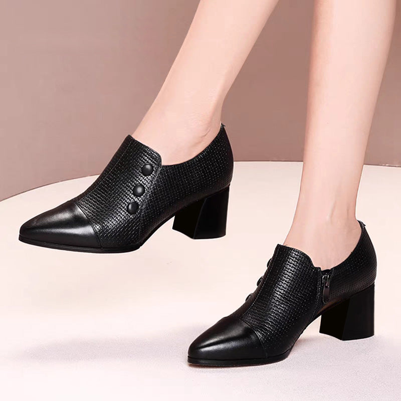 Mocassins Femme En Cuir à Lacets - Talons Moyens Pointus Style Oxford élégant