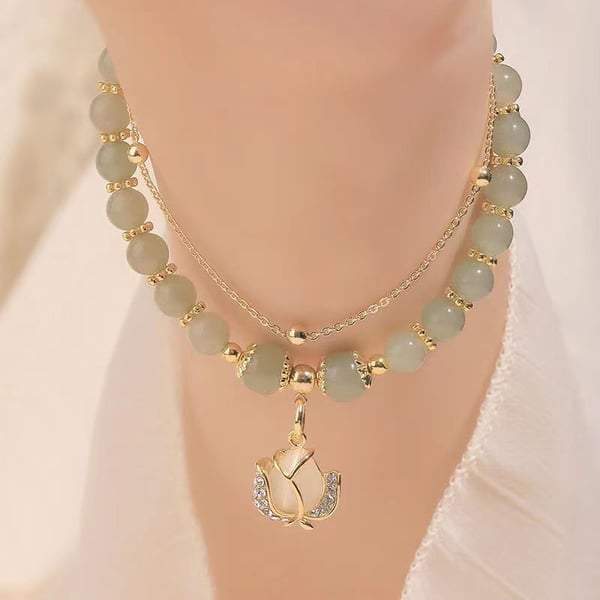 🌸Cadeau de fête des mères !🌸-- Bracelet porte-bonheur en jade et feuille d'or Wotian