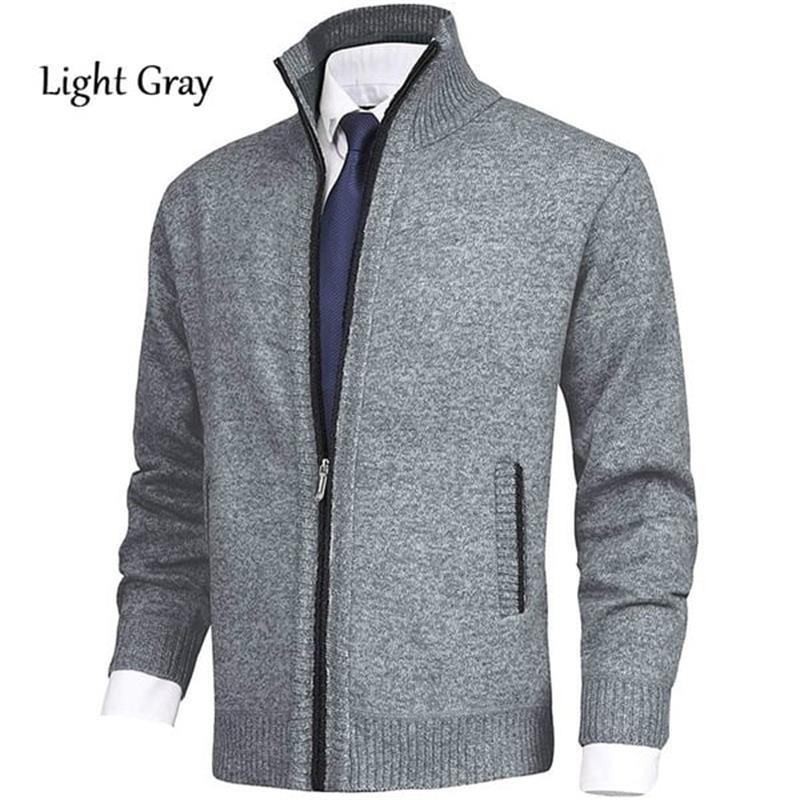 Acheter 2 livraison gratuite-Cardigan en tricot à col roulé de couleur unie pour hommes