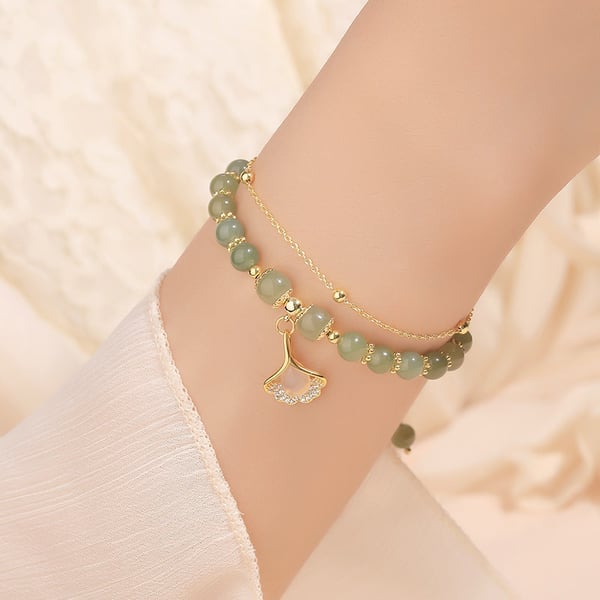 🌸Cadeau de fête des mères !🌸-- Bracelet porte-bonheur en jade et feuille d'or Wotian