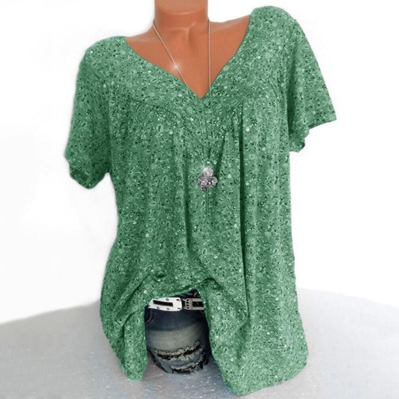 T-shirt d'été à col en V, à manches courtes, imprimé, décontracté, pour femmes-4