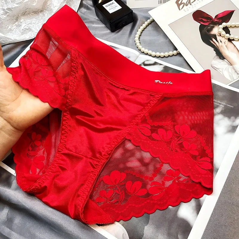 Slip en satin léger de luxe pour femmes, en dentelle et en maille de coton respirante