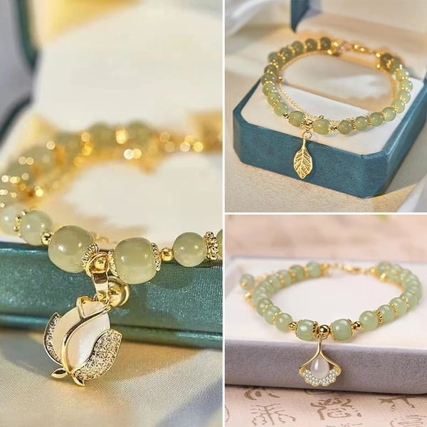 🌸Cadeau de fête des mères !🌸-- Bracelet porte-bonheur en jade et feuille d'or Wotian