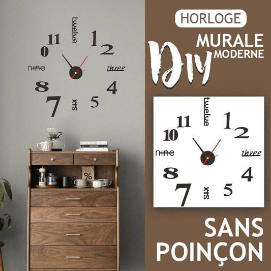 Horloge murale moderne DIY sans poinçon