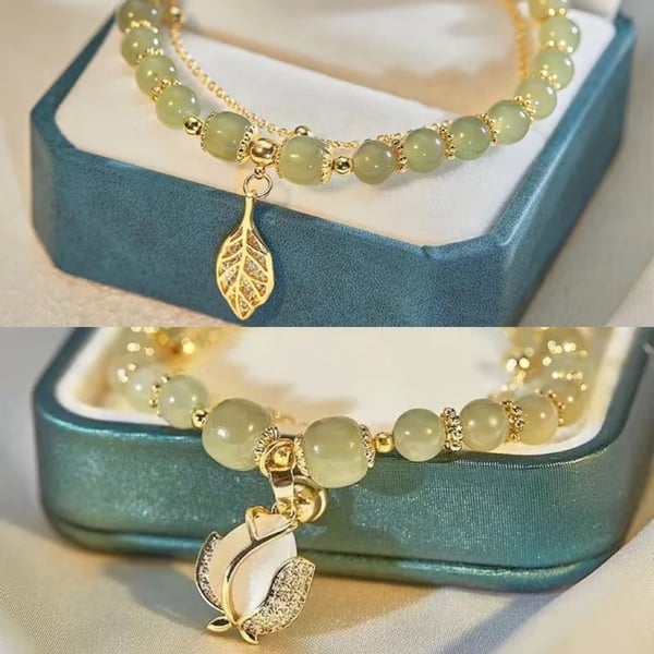 🌸Cadeau de fête des mères !🌸-- Bracelet porte-bonheur en jade et feuille d'or Wotian