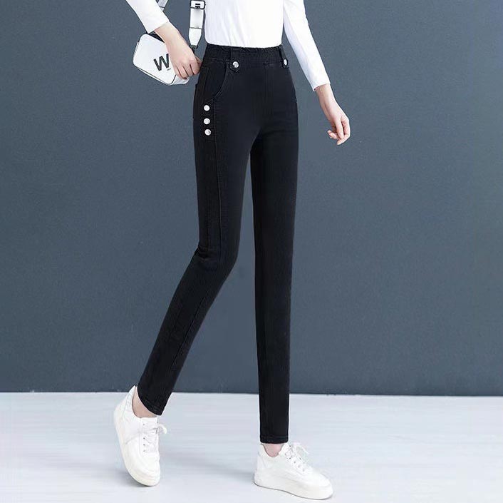 Jean skinny élastique chaud en peluche pour femme