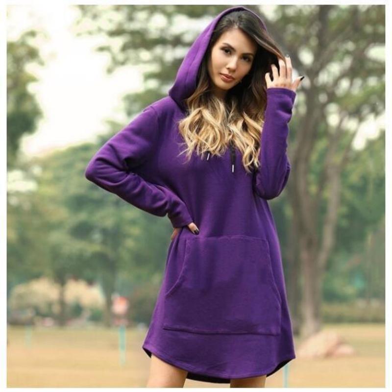 Meilleur cadeau pour elle – Robe à capuche ample et décontractée de couleur unie pour femme.