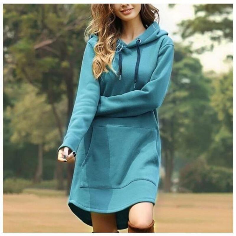 Meilleur cadeau pour elle – Robe à capuche ample et décontractée de couleur unie pour femme.