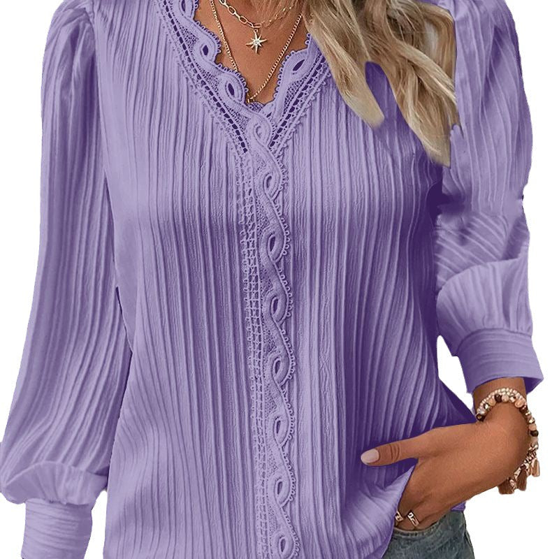 Chemise ample à manches longues et col en V pour femme 🎁Achetez 2 pièces livraison gratuite