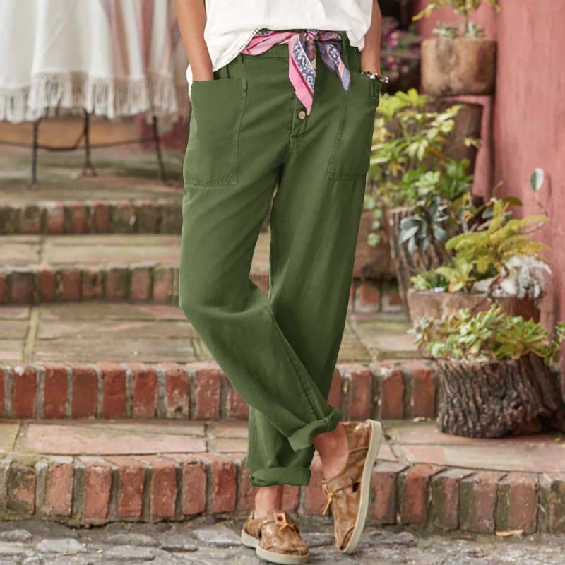 Pantalon en lin à braguette boutonnée simple【ACHETER 2 OBTENEZ LA LIVRAISON GRATUITE】