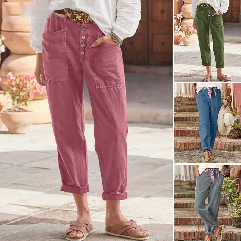 Pantalon en lin à braguette boutonnée simple【ACHETER 2 OBTENEZ LA LIVRAISON GRATUITE】