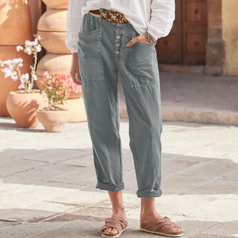 Pantalon en lin à braguette boutonnée simple【ACHETER 2 OBTENEZ LA LIVRAISON GRATUITE】