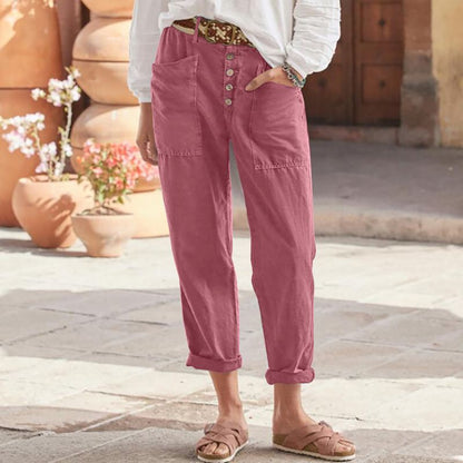 Pantalon en lin à braguette boutonnée simple【ACHETER 2 OBTENEZ LA LIVRAISON GRATUITE】