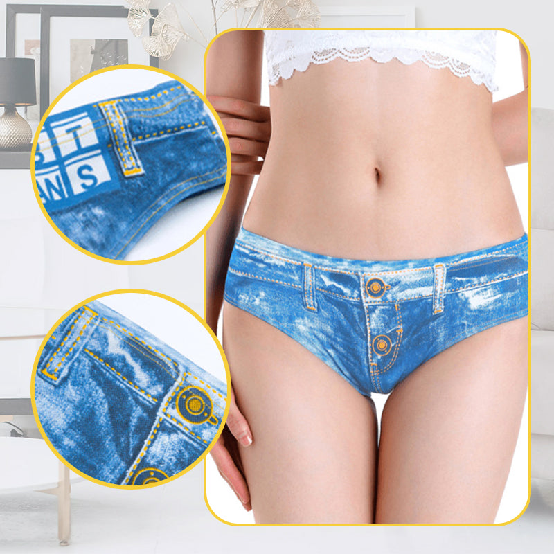 Slip en coton imprimé à motif denim pour femme