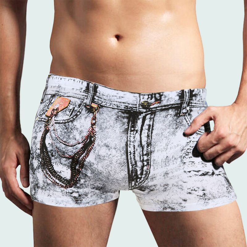 Boxer en coton imprimé imitation denim pour hommes