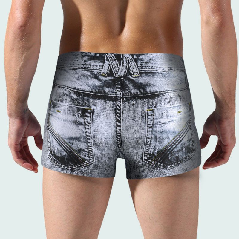 Boxer en coton imprimé imitation denim pour hommes